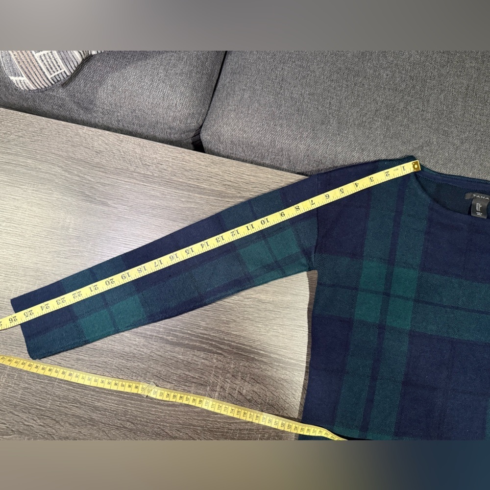 Tahari Women's Crewneck Sweater - Navy and Teal Plaid - Picture 9 of 15